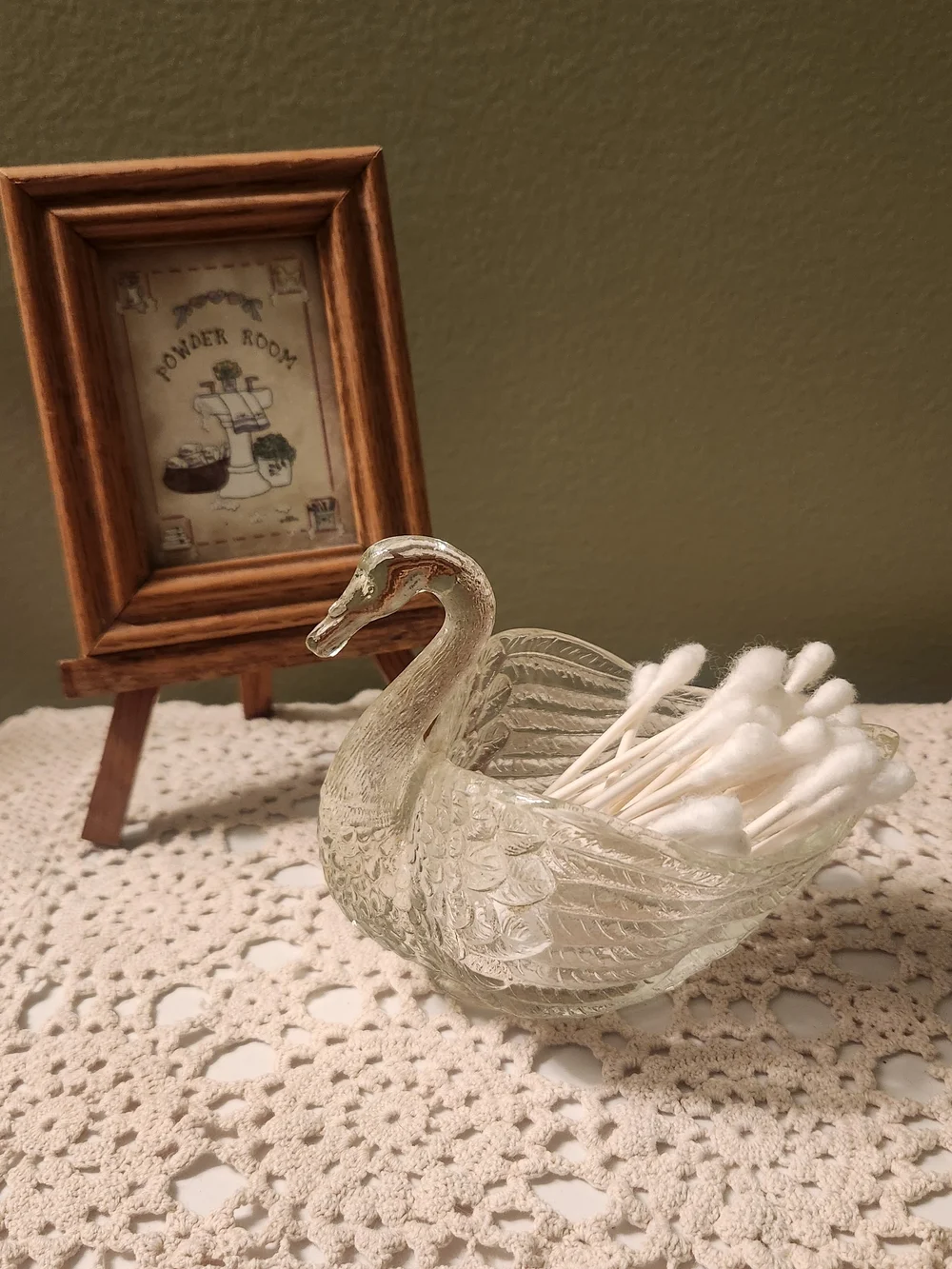Vintage Imperial Clear Glass Swan Candle Holder/QTip Holder/Match Holder